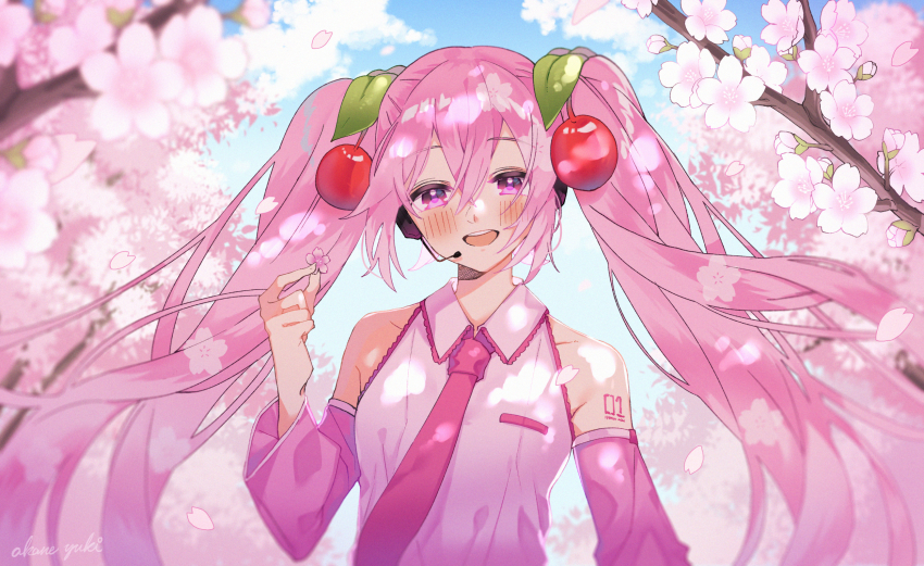 1girl, akane_yuki_(yukito0306), arm_tattoo, blush, breasts, cherry_blossoms, cherry_hair_ornament, collarbone