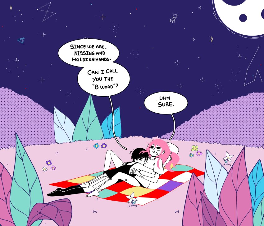 1boy, 1girl, absurdres, black_eyes, black_hair, blush, dress, english_text