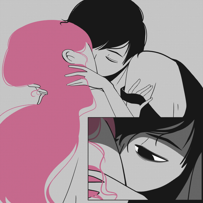 1boy, 1girl, absurdres, aubrey_(omori), baby, black_eyes, black_hair, blush