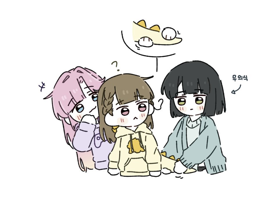 +++, 3girls, :<, :3, ?, anyoji_hime, anyoji_hime_(sega_lucky_lottery_sleepwear), aqua_cardigan