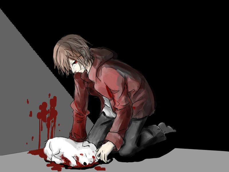 1boy, aged_down, blood, brown_hair, child, crying, crying_with_eyes_open, death