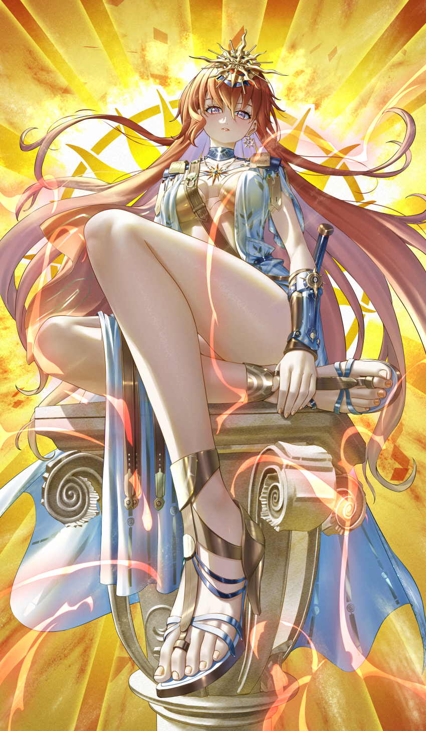 1girl, absurdres, ancient_greek_clothes, arm_armor, armor, augusta_(wuthering_waves), black_collar, breastplate