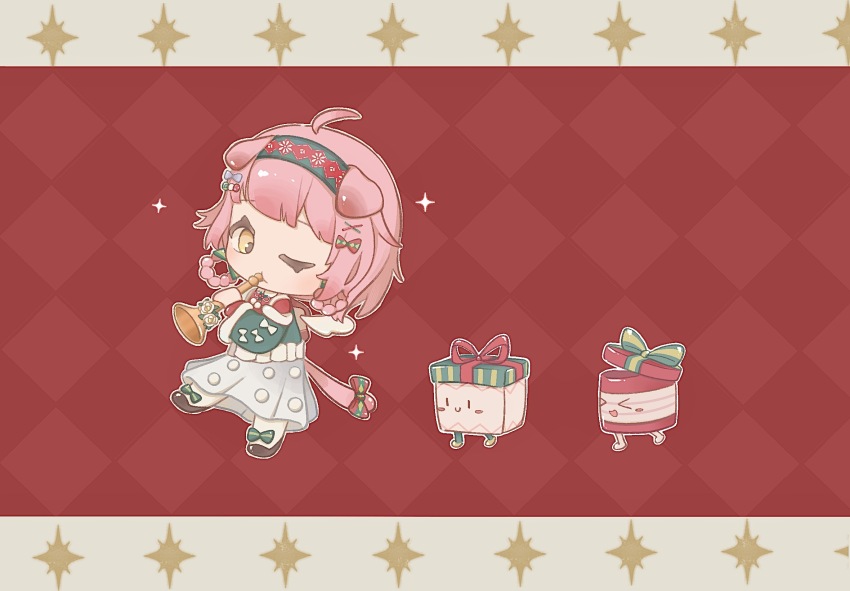 1girl, ahoge, animal_ears, argyle_background, argyle_clothes, argyle_hairband, arknights, backpack