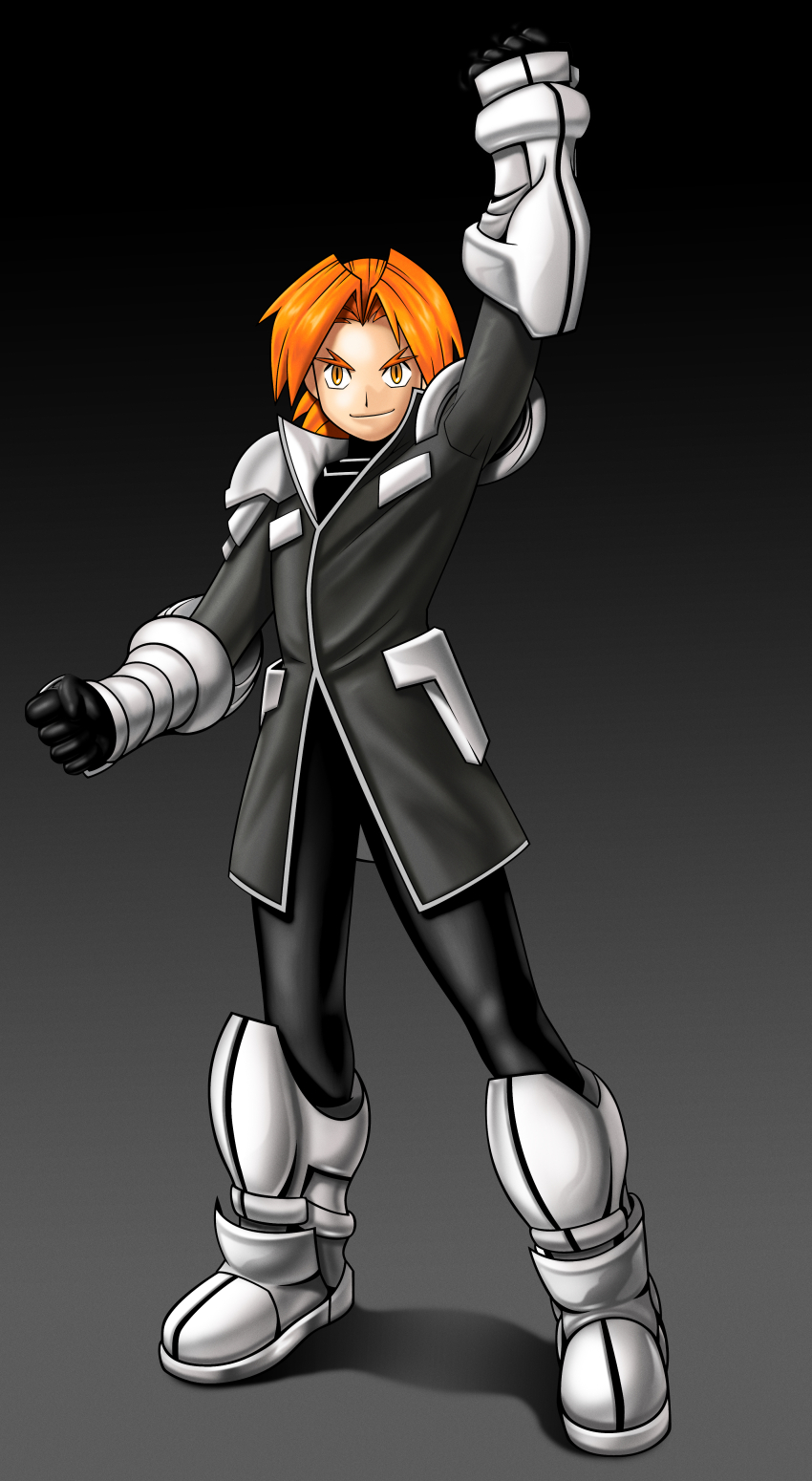 1boy, absurdres, boots, genesect1999, gloves, highres, orange_eyes, orange_hair, rallen, short_hair, solo, solo_focus, spectrobes_(series), standing, white_gloves