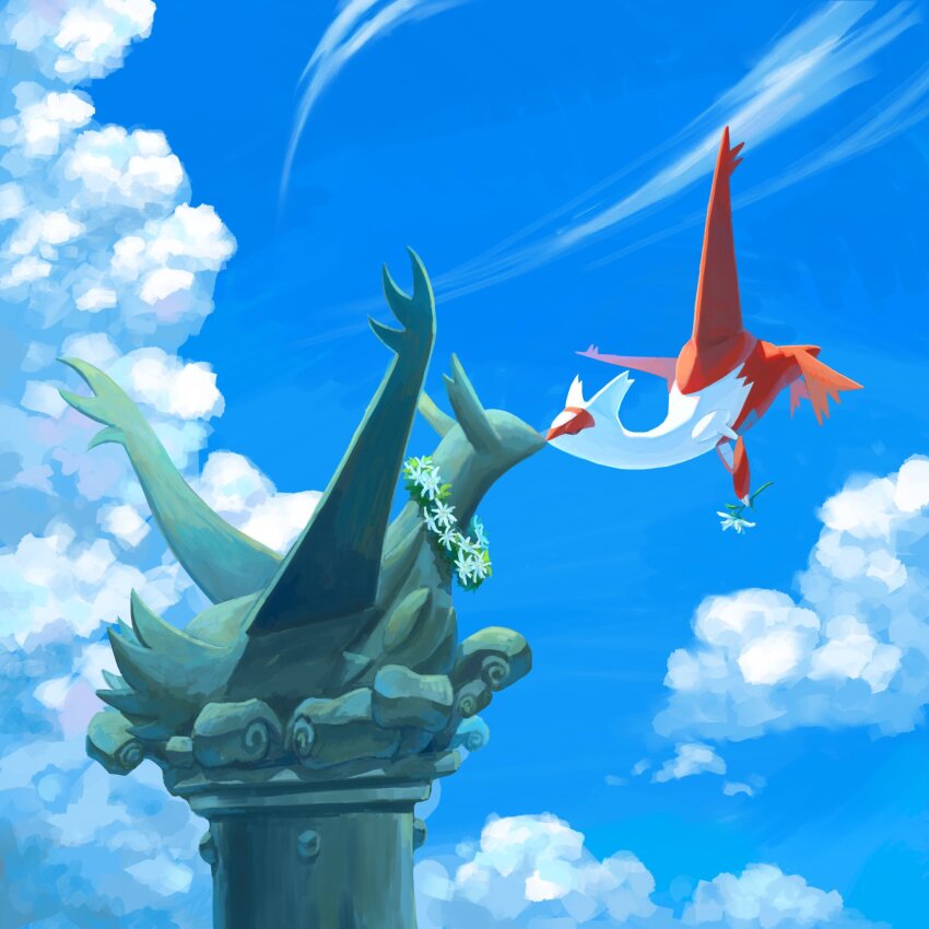 blue_sky, claws, closed_eyes, cloud, day, flower, full_body, gen_3_pokemon