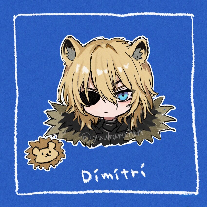 1boy, animal_ears, blonde_hair, blue_eyes, cape, closed_mouth, dimitri_alexandre_blaiddyd, dimitri_alexandre_blaiddyd_(blue_lion)
