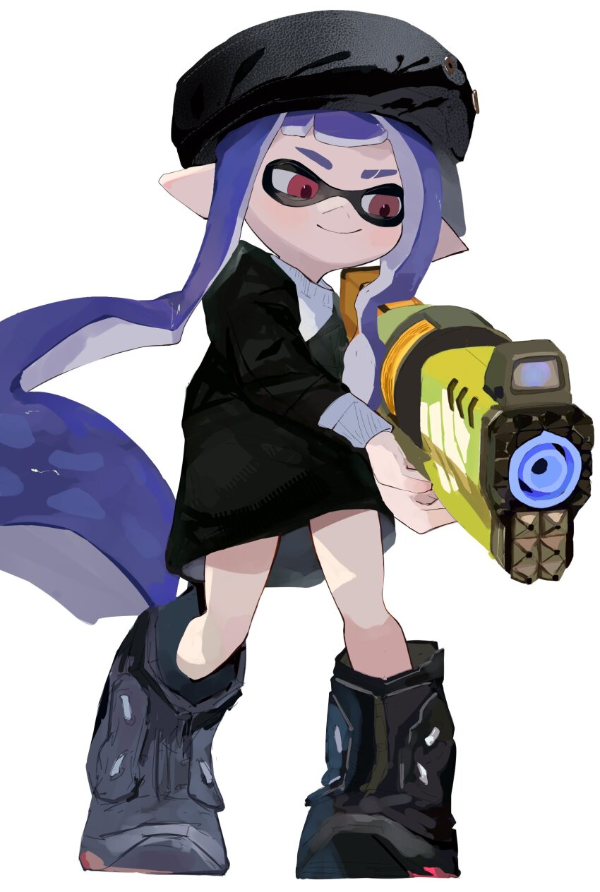 1girl, absurdres, beret, black_boots, black_hat, black_jacket, boots, closed_mouth