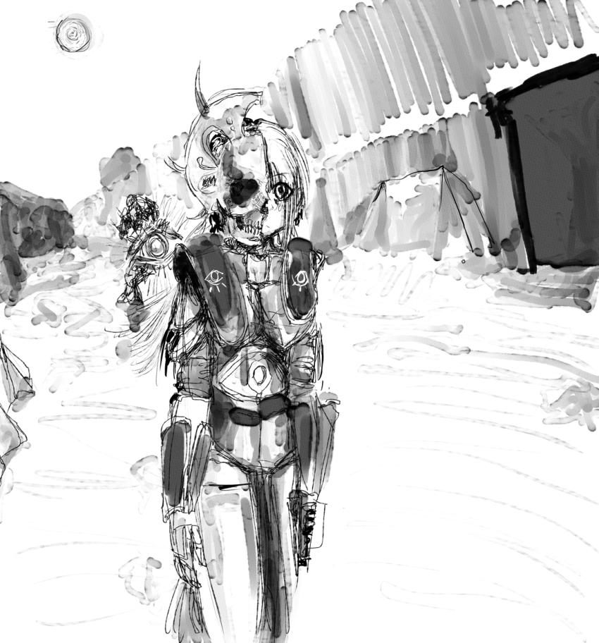 1girl, armor, broken_helmet, e.y.e:_divine_cybermancy, gun, highres, holding, holding_weapon