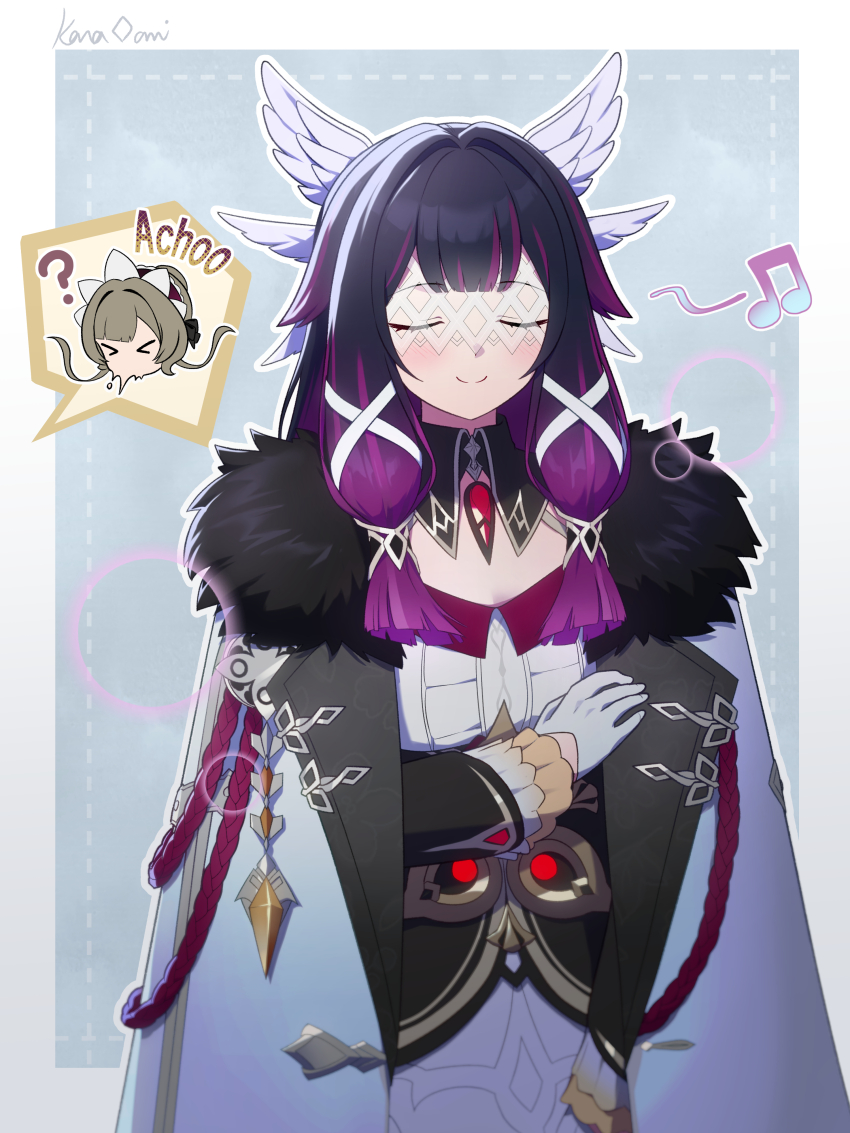 >_<, 2girls, ?, absurdres, artist_name, black_collar, black_hair, blush