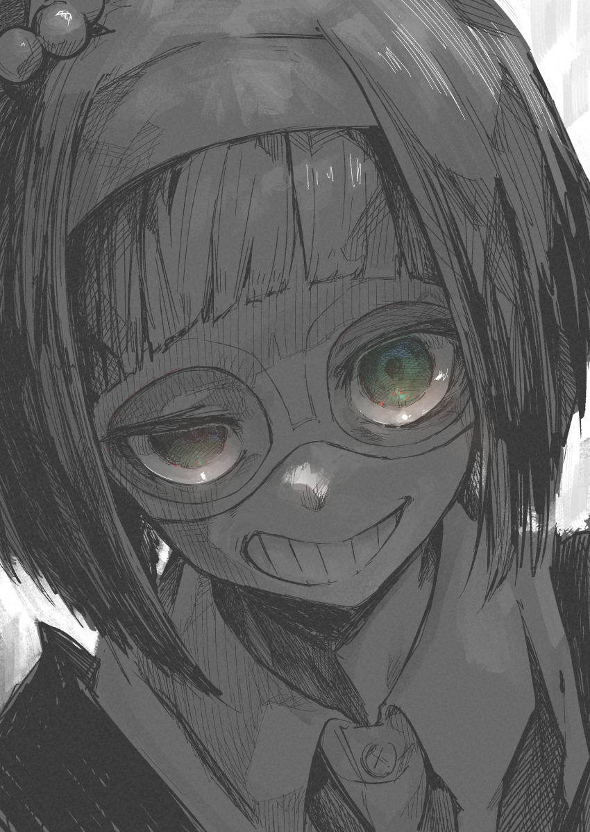 absurdres, animal_ears, badge, bow, brown_hair, button_badge, ear_ornament, ear_ribbon, glasses, hasukurira, highres, horse_ears, horse_girl, horse_tail, mini_the_lady_(umamusume), niigata_prefecture, red-framed_eyewear, red_eyes, tail, umamusume