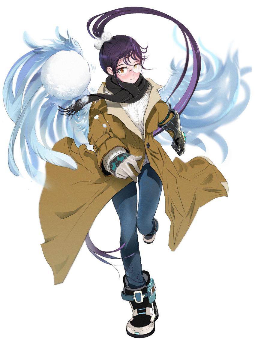 1girl, angel_wings, black_hair, black_scarf, black_shoes, blush, brown_coat, chain_paradox