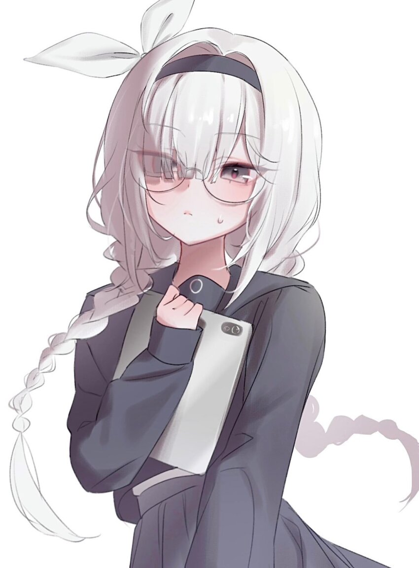 0219_142, 1girl, :c, black_eyes, black_hairband, black_sailor_collar, black_serafuku, blue_archive