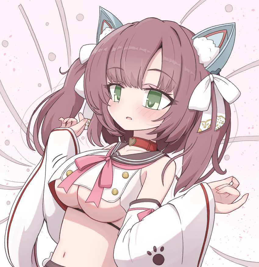 1girl, absurdres, azur_lane, blush, breasts, brown_sailor_collar, collar, detached_sleeves