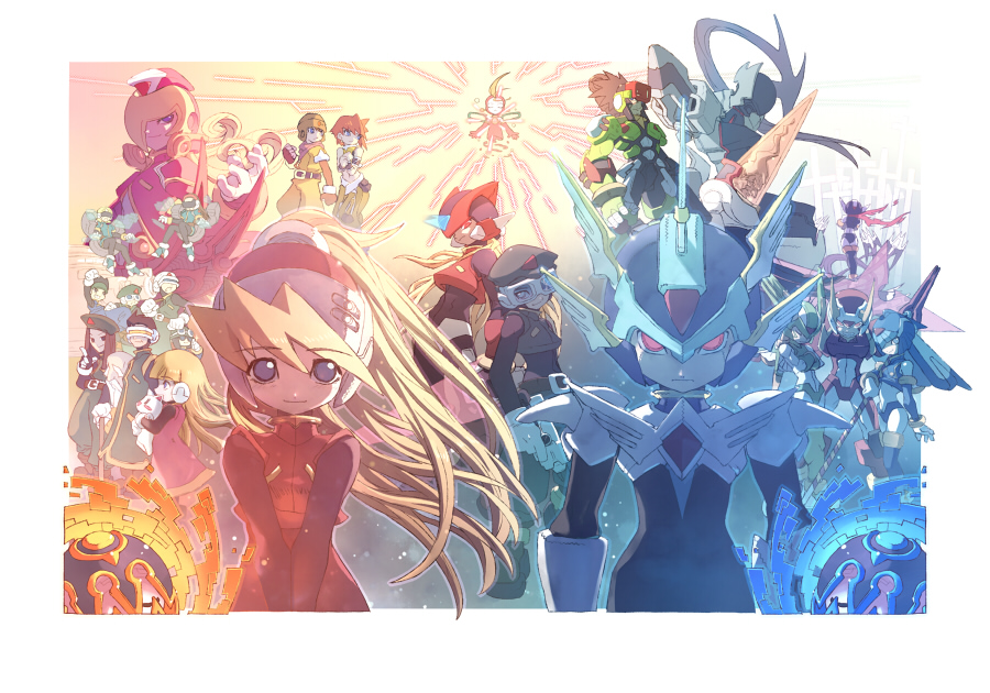 abs, absolutely_everyone, alouette_(mega_man), andrew_(mega_man), android, armor, autruche_(mega_man), beard, black_armor, black_eyes, black_gloves, black_hair, black_helmet, blonde_hair, blue_armor, blue_eyes, blue_helmet, breastplate, brise_(mega_man), brown_eyes, brown_gloves, brown_hair, cerveau_(mega_man), ciel_(mega_man), clenched_hand, clenched_hands, copy_x_(mega_man), craft_(mega_man), crossed_arms, cyber_elf_(mega_man), dande_(mega_man), doigt_(mega_man), dr._weil_(mega_man), dress, elpizo_(mega_man), energy_sword, everyone, evil_grin, evil_smile, facial_hair, fairy_leviathan_(mega_man), fangs, faucon_(mega_man), fighting_fefnir_(mega_man), fins, forehead_jewel, gloves, green_armor, green_eyes, green_helmet, grin, hands_on_own_chest, head_fins, helmet, hibou_(mega_man), hidden_phantom_(mega_man), high_ponytail, hirondelle_(mega_man), jewelry, long_beard, long_hair, looking_at_viewer, may_(nicoseiga_32709921), mega_man_(series), mega_man_zero_(series), mega_man_zero_1, mega_man_zero_2, mega_man_zero_3, mega_man_zero_4, menart_(mega_man), neige_(mega_man), official_style, old, old_man, omega_(mega_man), one_eye_covered, pantheon_(mega_man), perroquiet_(mega_man), pic_(mega_man), pink_dress, pink_helmet, ponytail, red_armor, red_eyes, red_hair, red_helmet, red_scarf, robot, robot_ears, robot_girl, rocinolle_(mega_man), sage_harpuia_(mega_man), scarf, serious, short_hair, shoulder_armor, smile, spiked_hair, sword, tornado_(mega_man), unnamed_female_soldier_(mega_man_zero), v_arms, very_long_hair, weapon, white_armor, white_gloves, white_helmet, winged_helmet, x_(mega_man), z_saber, zero(z)_(mega_man), zero_(mega_man)