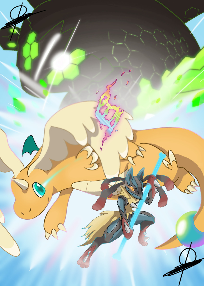 absurdres, aqua_eyes, bone_rush_(pokemon), claws, closed_mouth, commentary, dairok_(dandroirl), dragon