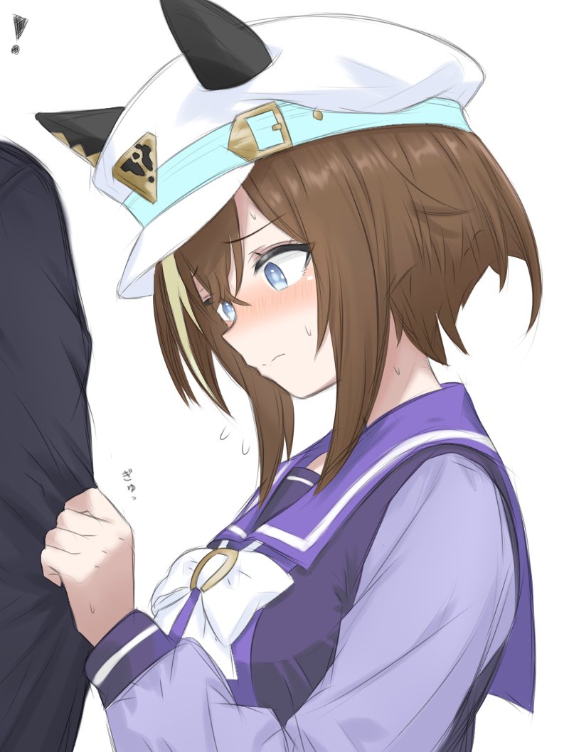 !, 1boy, 1girl, animal_ears, aqua_belt, belt, brown_hair, cheval_grand_(umamusume)