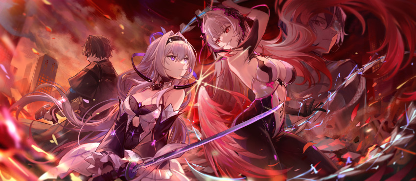 2boys, 2girls, absurdres, alice_(anchor_panic), alicia_(anchor_panic), anchor_panic, arm_up, armpit_crease