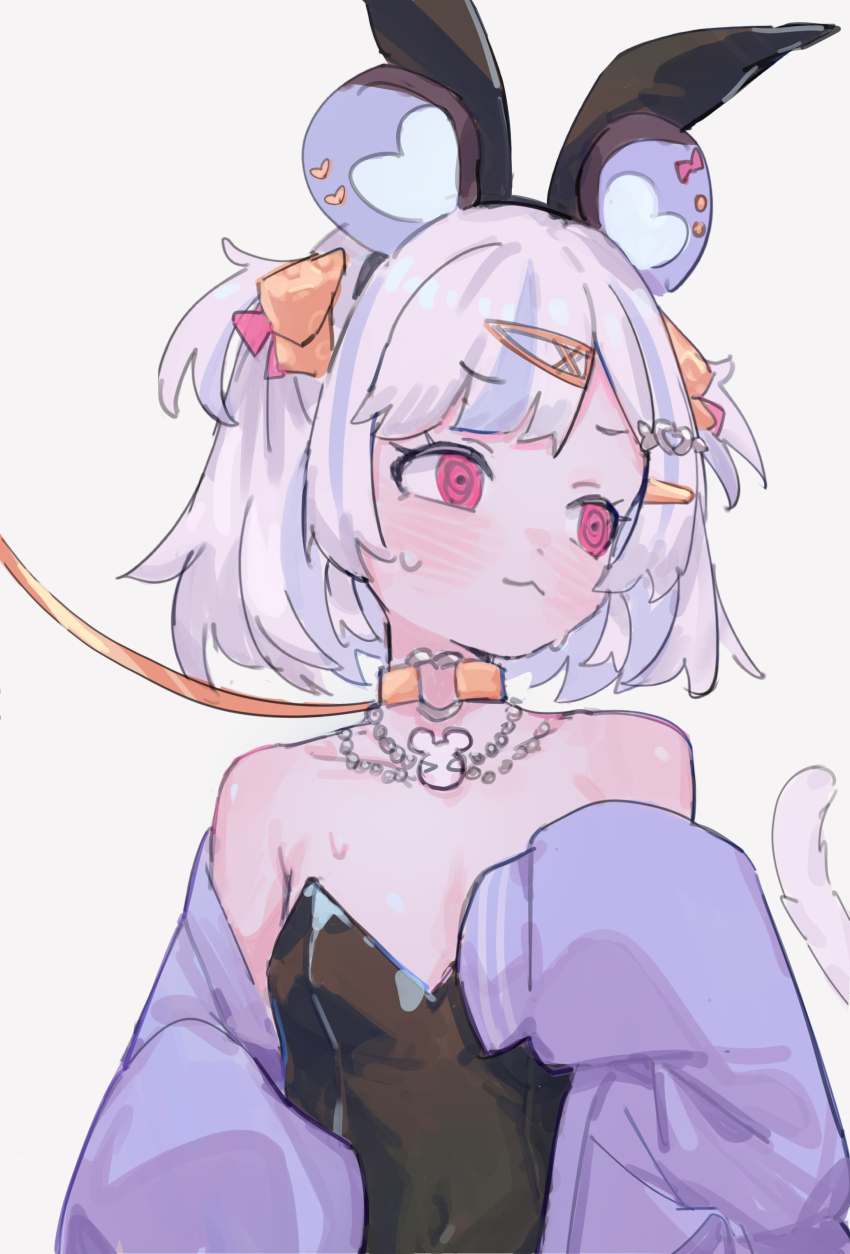 1girl, :3, @_@, absurdres, animal_ear_hairband, animal_ears, blush, breasts