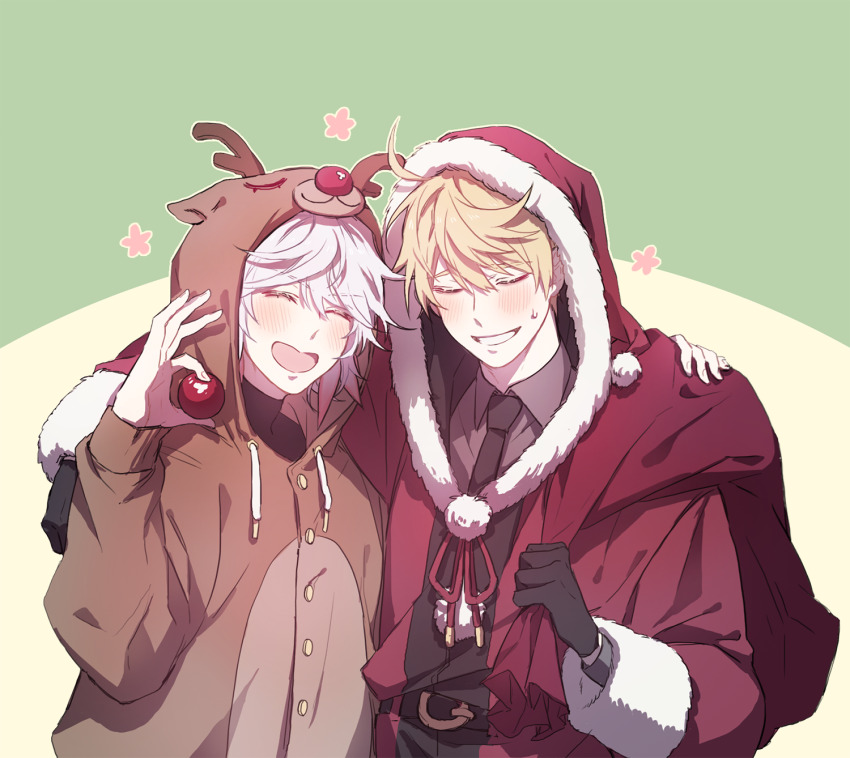 1boy, ahoge, animal_ears, antlers, arthur_pendragon_(fate), bag, belt, black_belt