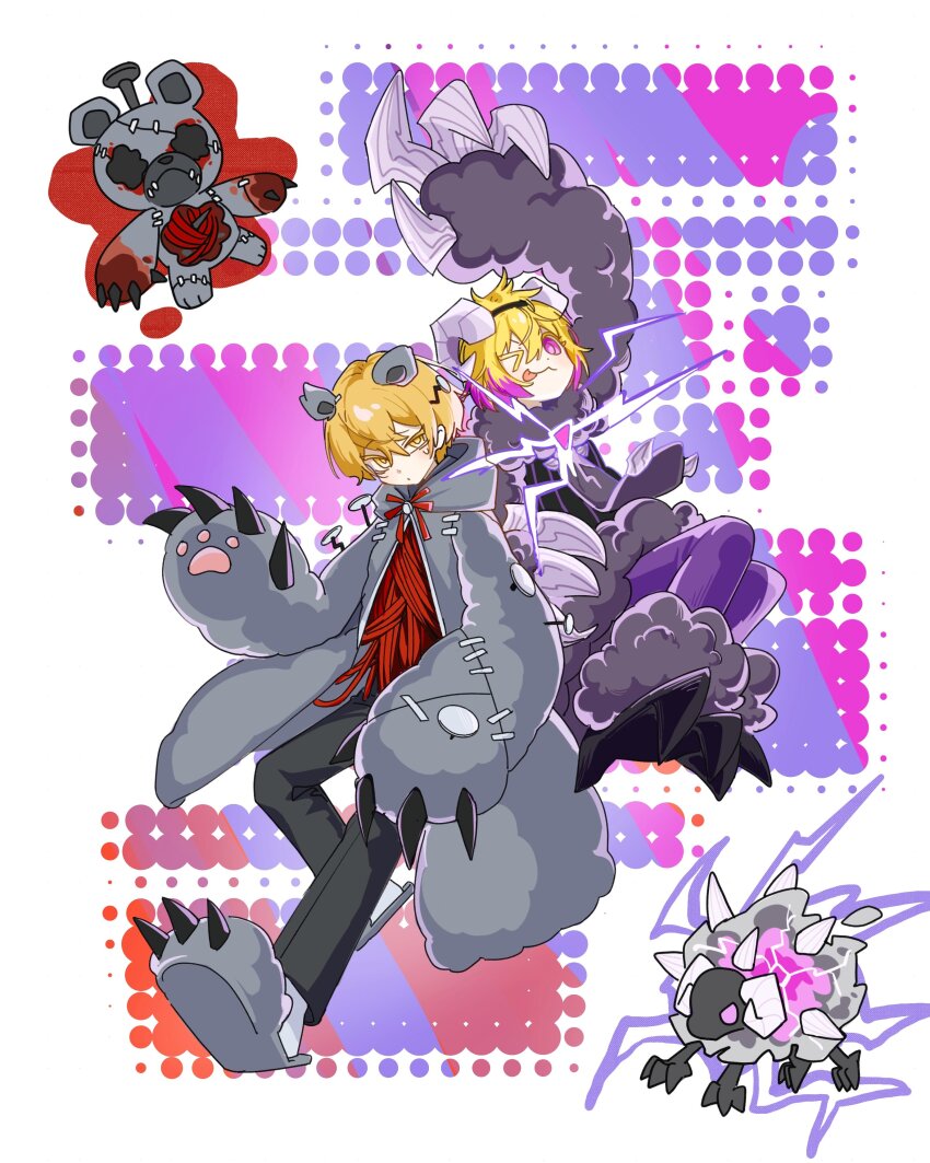 >_o, 1boy, 1girl, :3, absurdres, animal_ears, bear_claws, bear_ears