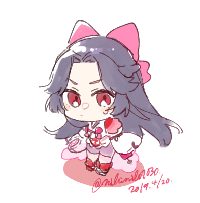 1girl, azuma_sara, black_hair, bow, chibi, chibi_only, closed_mouth, commentary_request