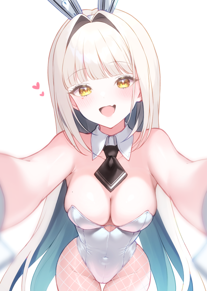 1girl, animal_ear_hairband, animal_ears, armpits, black_necktie, blanc_(nikke), blonde_hair, blunt_bangs