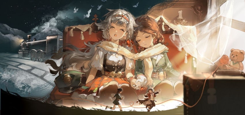 ^_^, aima_(reverse:1999), bat_(animal), black_coat, black_corset, black_pants, boots, braid