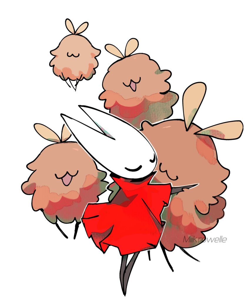 1girl, :3, antennae, arthropod_girl, blush, cloak, closed_eyes, flea_(hollow_knight)