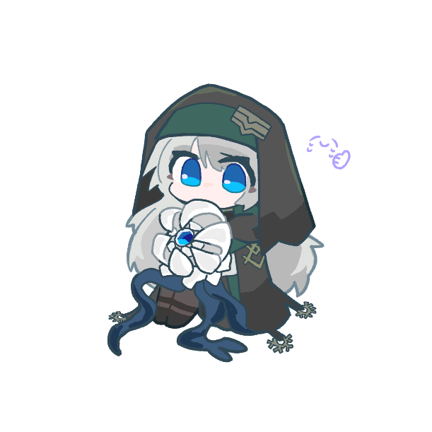 1girl, arknights, blue_eyes, chibi, chibi_inset, clear_all_ralm, deep_sea_slider_(arknights), emoji