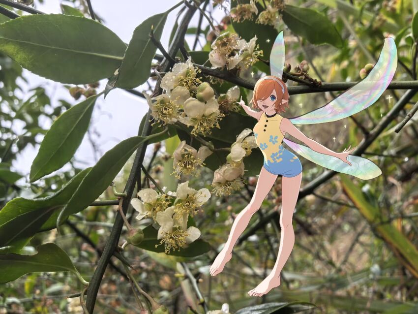 1girl, barefoot, blue_eyes, buttons, commentary_request, fairy, fairy_wings, gallica_(metaphor:_refantazio)