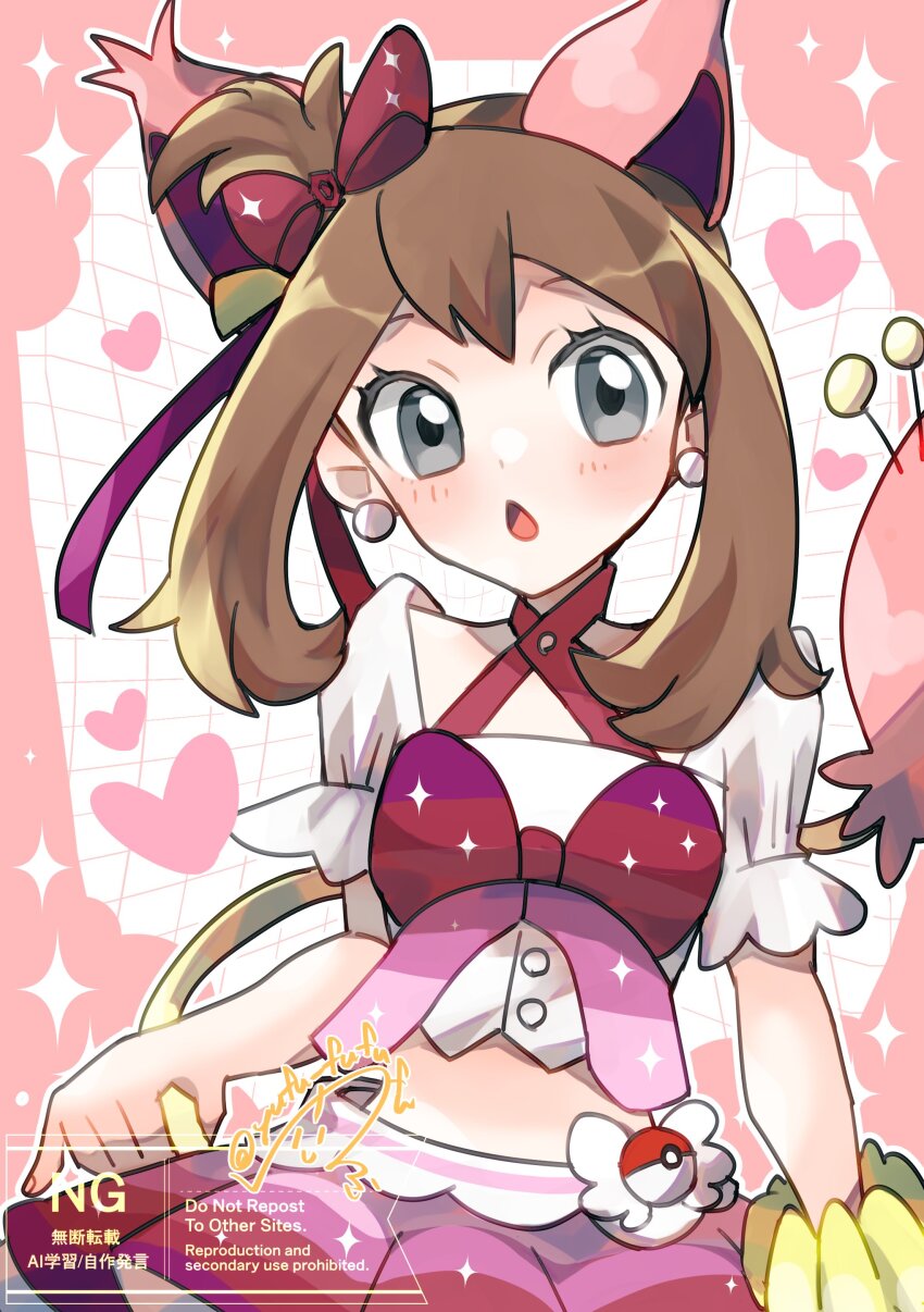1girl, absurdres, animal_ears, blush, bow, breasts, brown_hair, cosplay