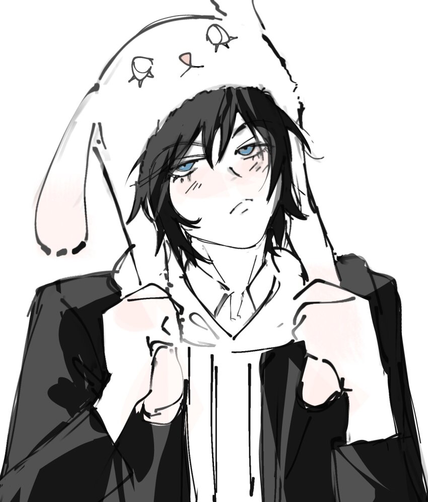 1boy, animal_hat, blue_eyes, chainsaw_man, closed_mouth, gakuran, hat, highres