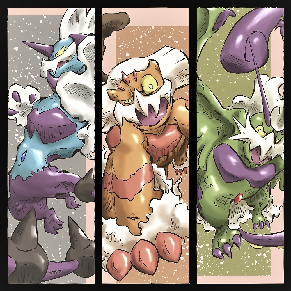 black_border, border, claws, colored_sclera, commentary_request, gen_5_pokemon, horns, ken_hollow