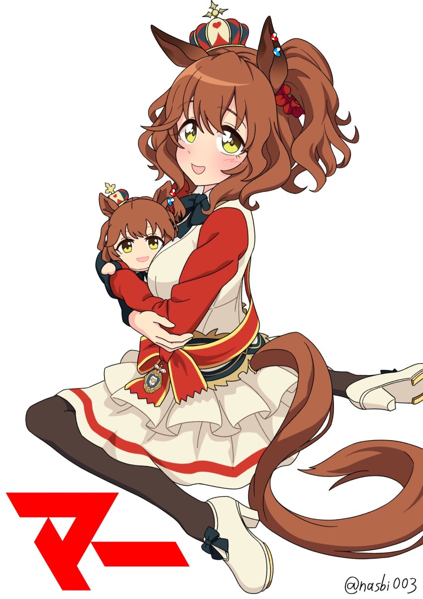 1girl, animal_ears, aston_machan_(flare)_(umamusume), aston_machan_(umamusume), blush, bow, breasts, brown_hair