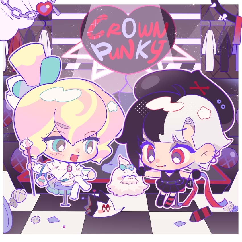 1boy, 1girl, 20025950_(lofter), :d, androgynous, asymmetrical_legwear, bag, bare_shoulders