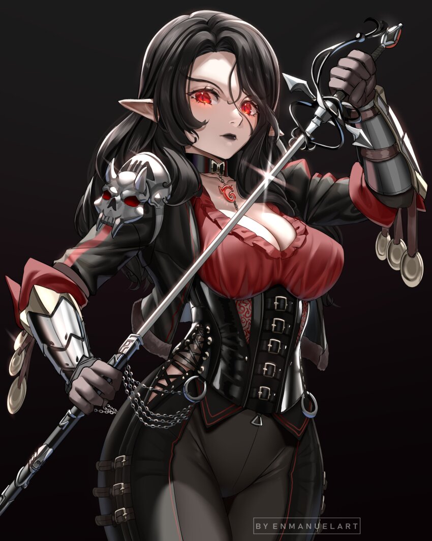 1girl, absurdres, arm_armor, armor, artist_name, belt, black_background, black_belt