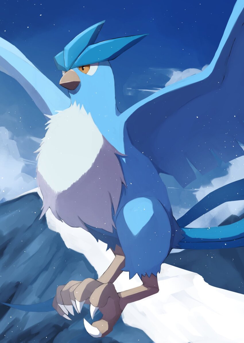 animal_focus, articuno, beak, bird, brown_eyes, closed_mouth, gen_1_pokemon, highres