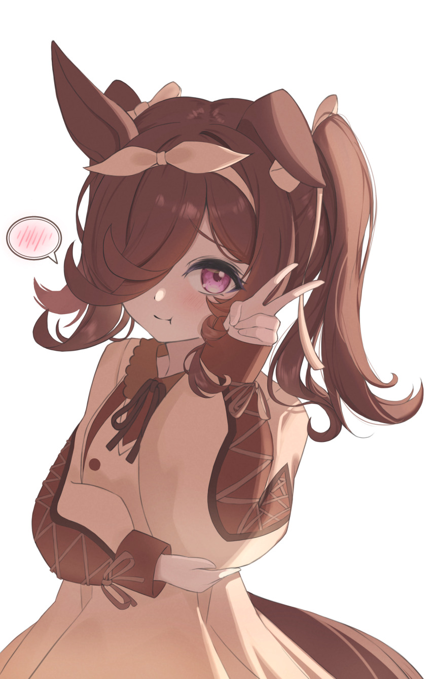 1girl, absurdres, alternate_costume, animal_ears, blush, bow, brown_hair, commentary_request