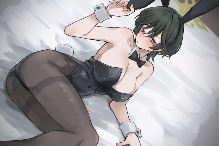 1girl, alternate_costume, animal_ear_hairband, animal_ears, bare_shoulders, black_bow, black_bowtie, black_hairband