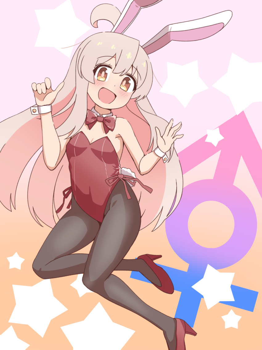 1girl, ahoge, animal_ear_hairband, animal_ears, black_pantyhose, bow, bowtie, breasts