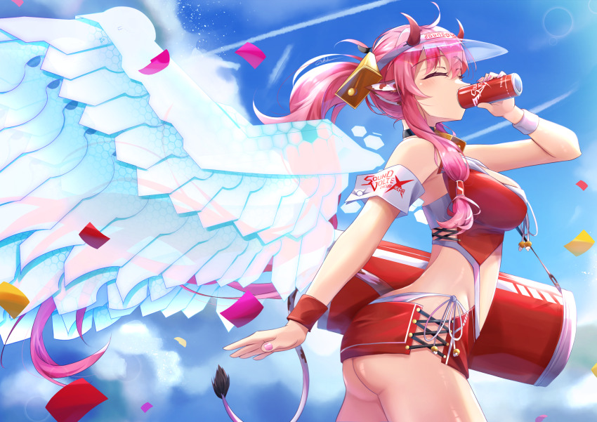 1girl, animal_ears, ass, bell, bemani, bikini, blue_sky, breasts