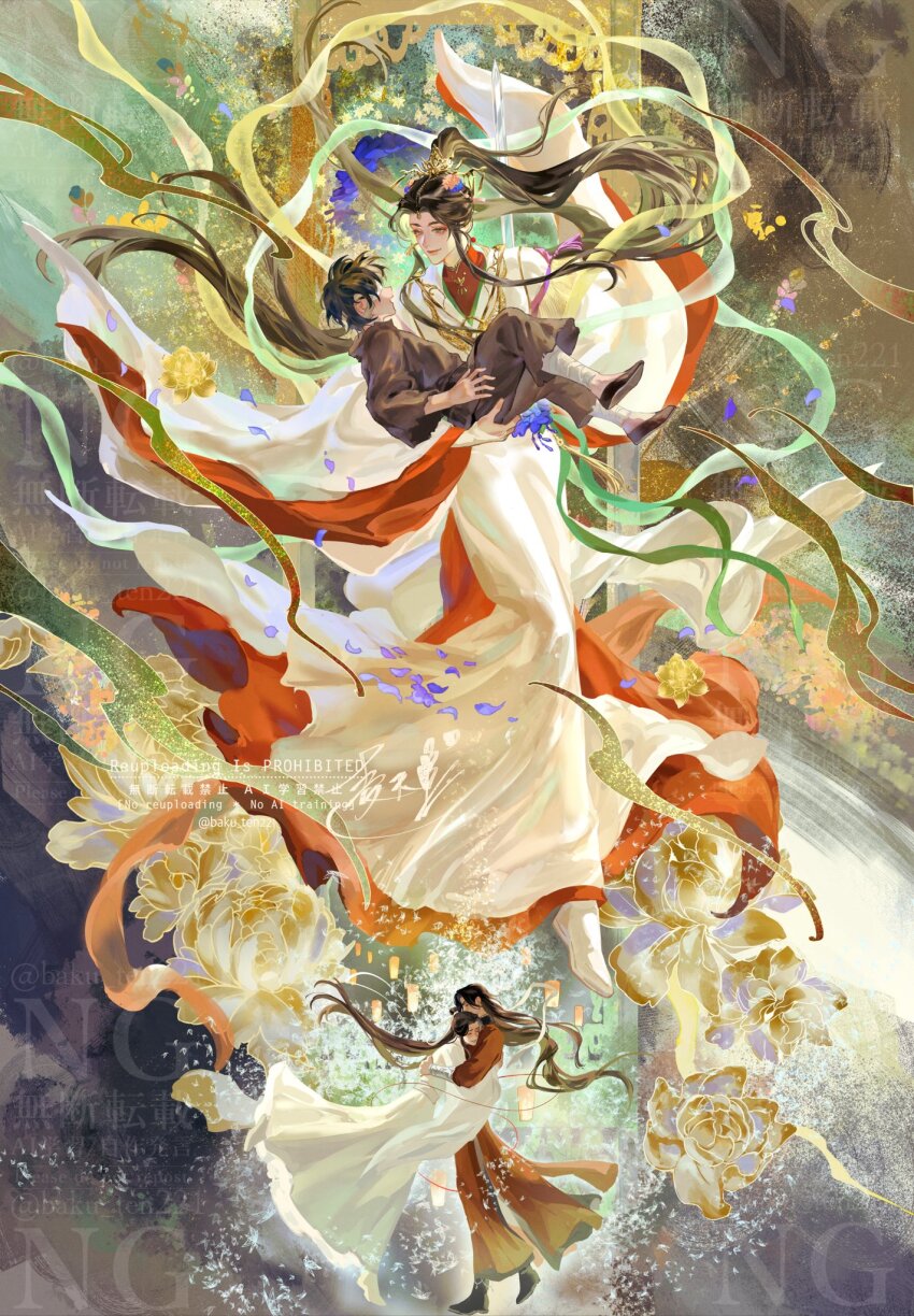 2boys, age_difference, aged_down, artist_name, baku_ten221, bandage_on_face, bandaged_leg, bandages