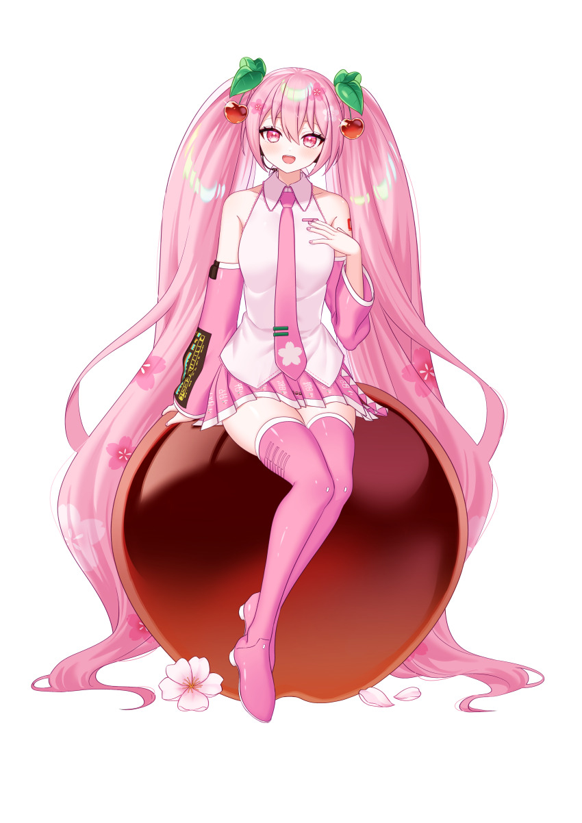 1girl, absurdly_long_hair, absurdres, arm_tattoo, blush, boots, cherry_blossoms, cherry_hair_ornament