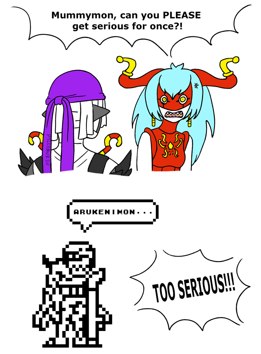 archnemon, arthropod_girl, bandages, bandana, can't_you_take_anything_seriously?_(meme), digimon, digimon_(creature), highres