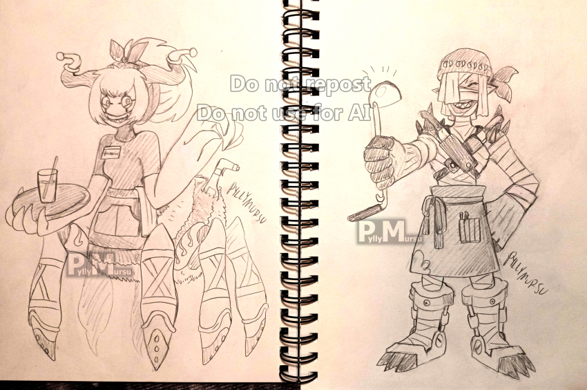 1boy, 1girl, archnemon, arthropod_girl, bandages, bandana, digimon, digimon_(creature)