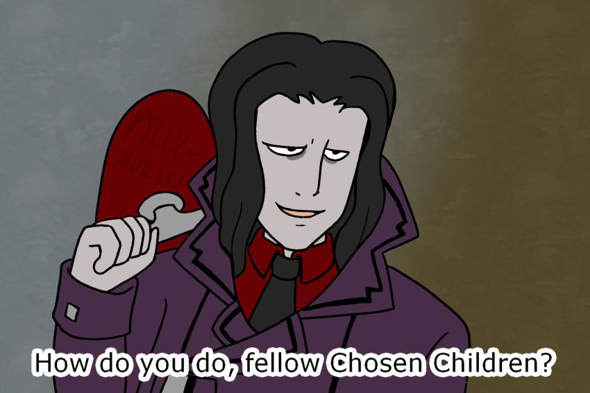 1boy, coat, digimon, highres, how_do_you_do_fellow_kids_(meme), meme, oikawa_yukio, open_mouth