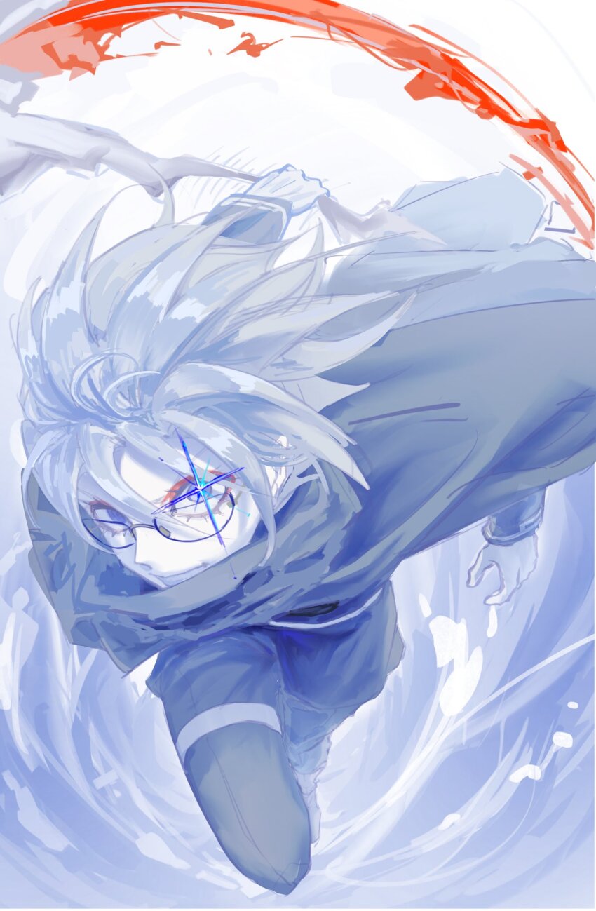 1boy, aestro_111, aotsuki_eito, black_cloak, black_pants, cloak, colored_skin, commentary