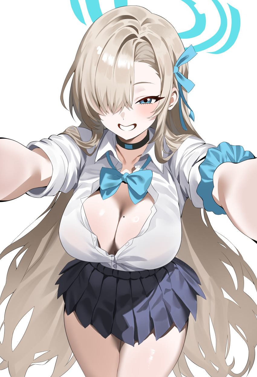 1girl, absurdres, asuna_(blue_archive), asuna_(school_uniform)_(blue_archive), black_choker, black_skirt, blonde_hair, blue_archive