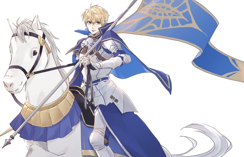 1boy, animal, animal_ears, armor, armored_boots, arthur_pendragon_(fate), battle_standard, belt