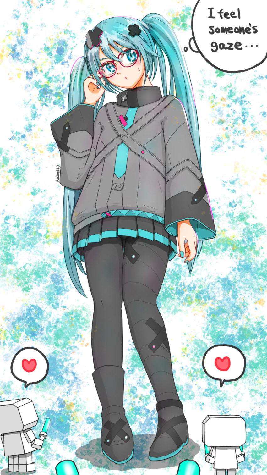 1girl, aqua_eyes, aqua_hair, aqua_nails, aqua_trim, bandaid, bandaid_on_leg, batsu_miku